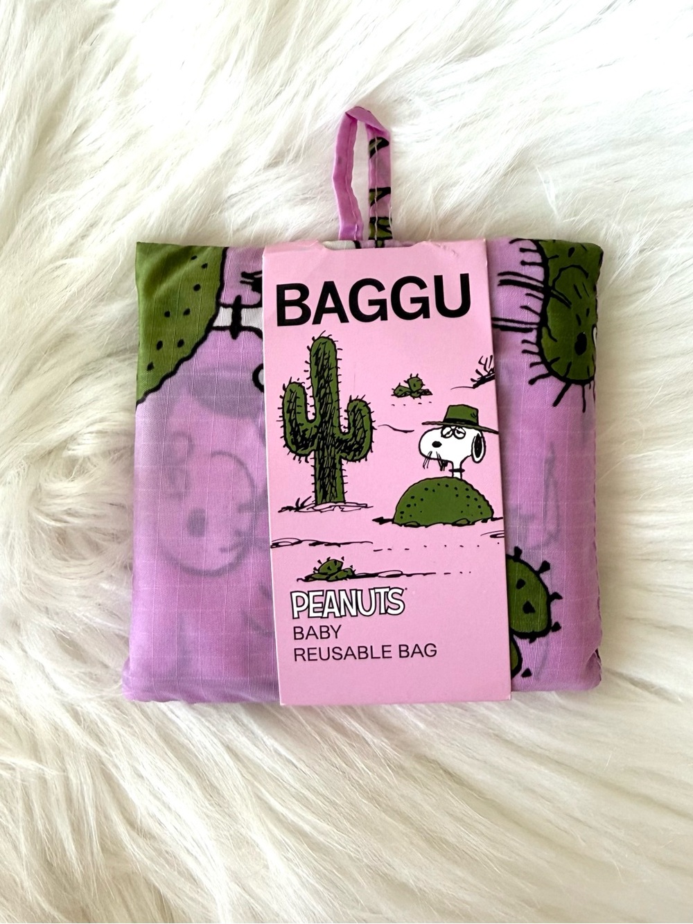 NWT BAGGU x Peanuts Baby Baggu Pink Spike Snoopy Cactus Reusable Tote